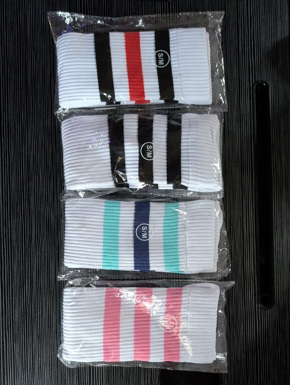 White Knee High Compression Socks with Colored Stripes - Pack of 4